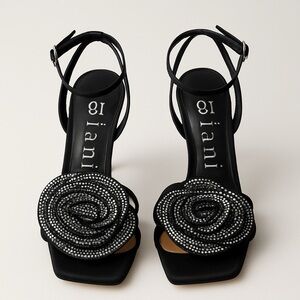GIANNI BINI Women's Black Iman Rhinestone Rose Embellished Sandal‎ Size 6.5